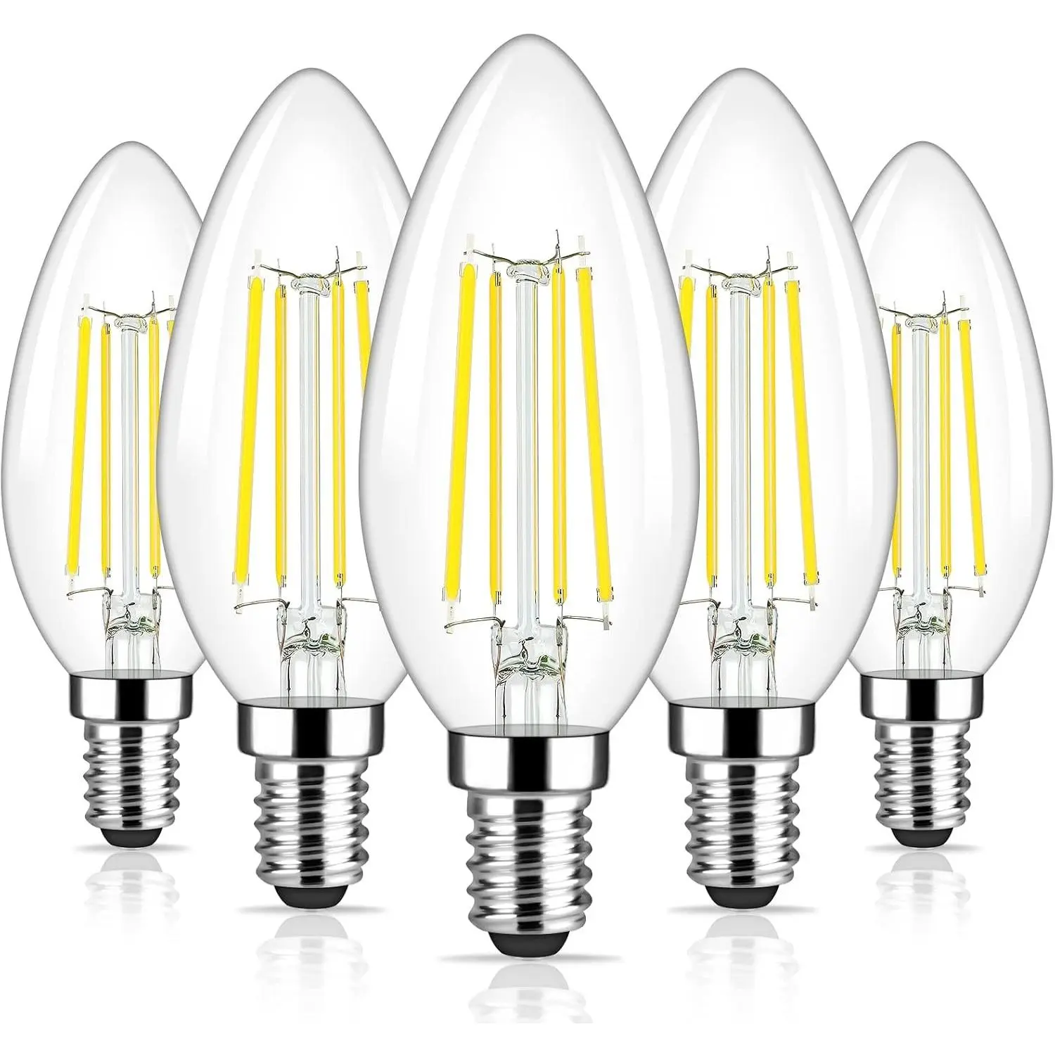 E12 Candelabra LED Light Bulbs 60 Watt Equivalent, 620 Lumen 6W C32 B11 Clear LED Filament Candle Bulbs, Dimmable Daylight White 5000K Chandelier Light Bulbs for Ceiling Fan, Pack of 5
