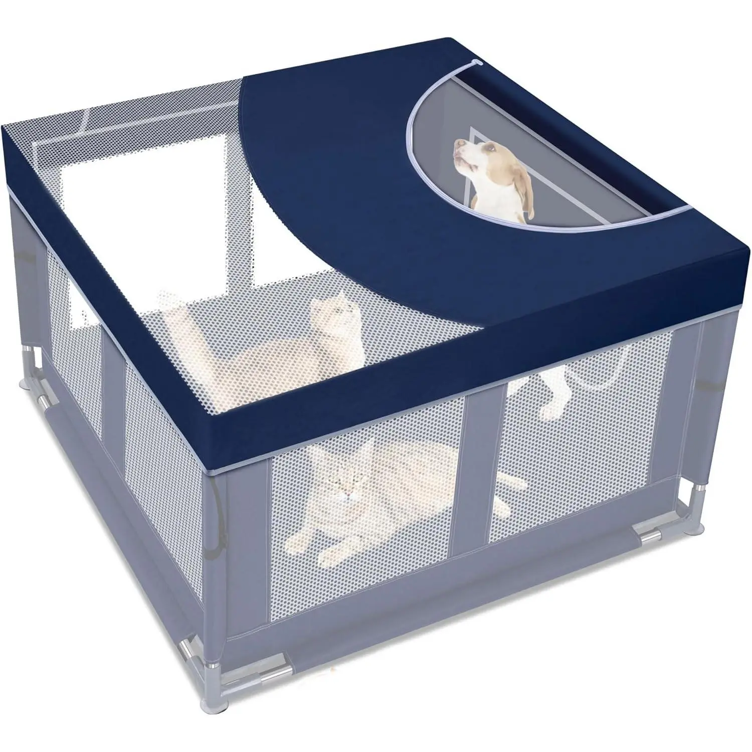 Dog Playpen Cover, 42x42 inch Dog Play Pen Top with Hooks, Soft Fabric Roof Puppy Playpen Topper for Cat Crate Kennel (Cover Only)
