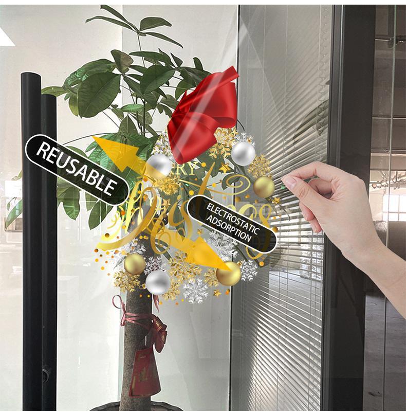 1 Piece of 45Cm*60Cm Christmas Decoration Sticker, Christmas Window Sticker, Containing Bow, Snowflake, and Merry Christmas Element Pattern, Suitable for Door Decoration of Homes, Schools, Restaurants, Coffee Shops, Etc