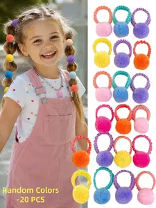 20 Pcs Random Color Cute Scrunchies, Soft Elastic Hair Ties, Plush Ball Ruffle Edges, All Season Hair Accessories for Women and Kids