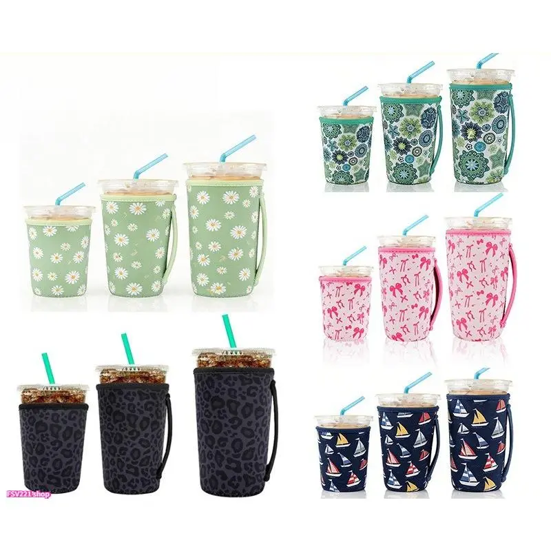 Insulating Neoprene Cup Sleeves 3-Pack - Reusable Beverage Protector Cup Holder for Coffee Lovers, Insulates, Condensation-Free, Fits Dunkin Donuts Cups & Small/Medium/Large Sizes with Handles, Washable for Iced Drinks