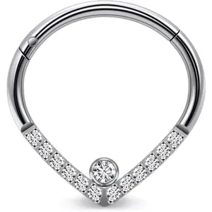 F136 Titanium 20/18/16G 8/10mm Nose Septum Hoop Rings Smiley   Daith Earrings Hinged Clicker for Women