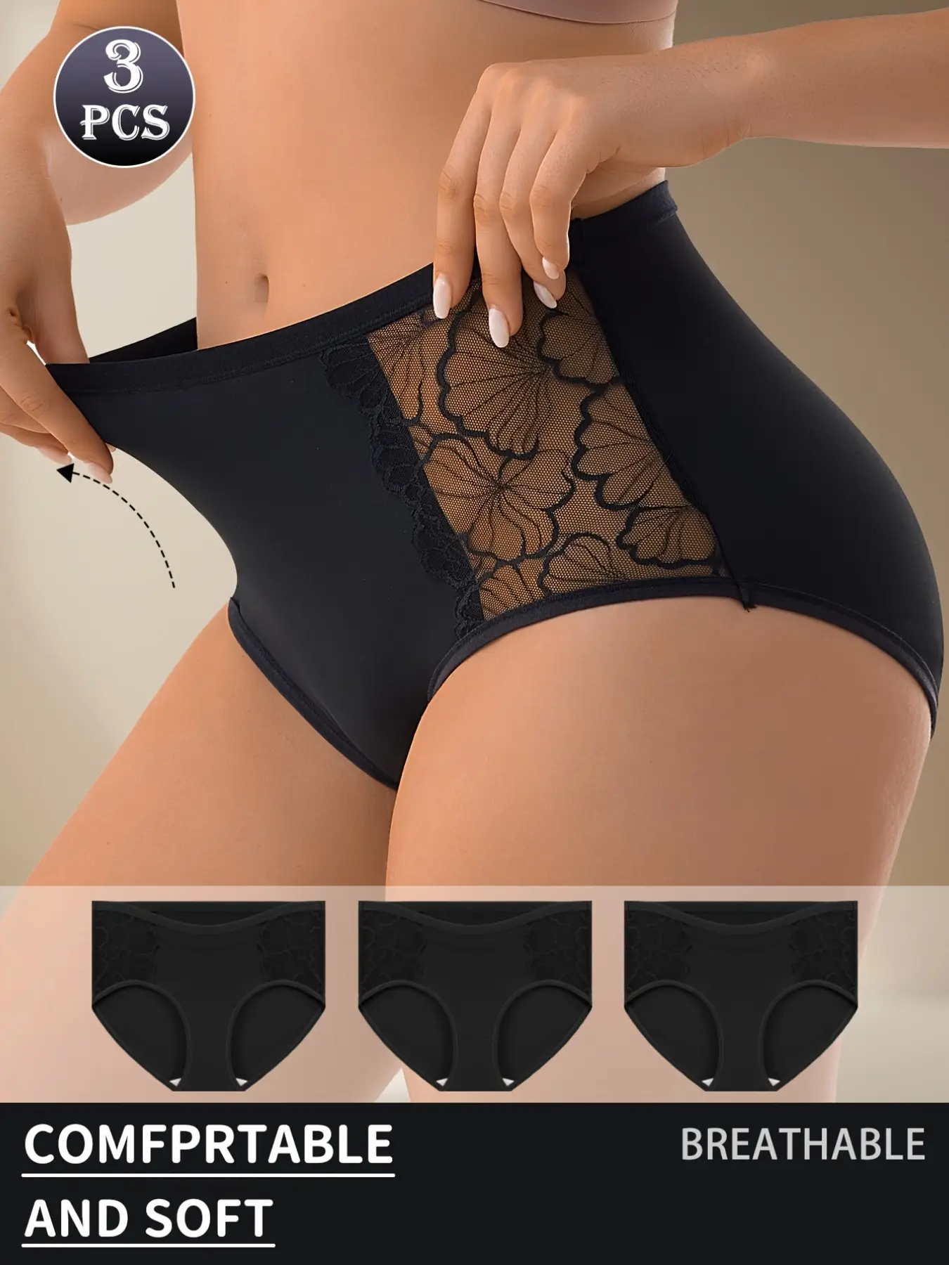 3-Pack Plus Size Underwear, Elegant Side Lace, Dual-Layer Premium Fabric, Ideal for Daily Wear, Comfortable and Stylish