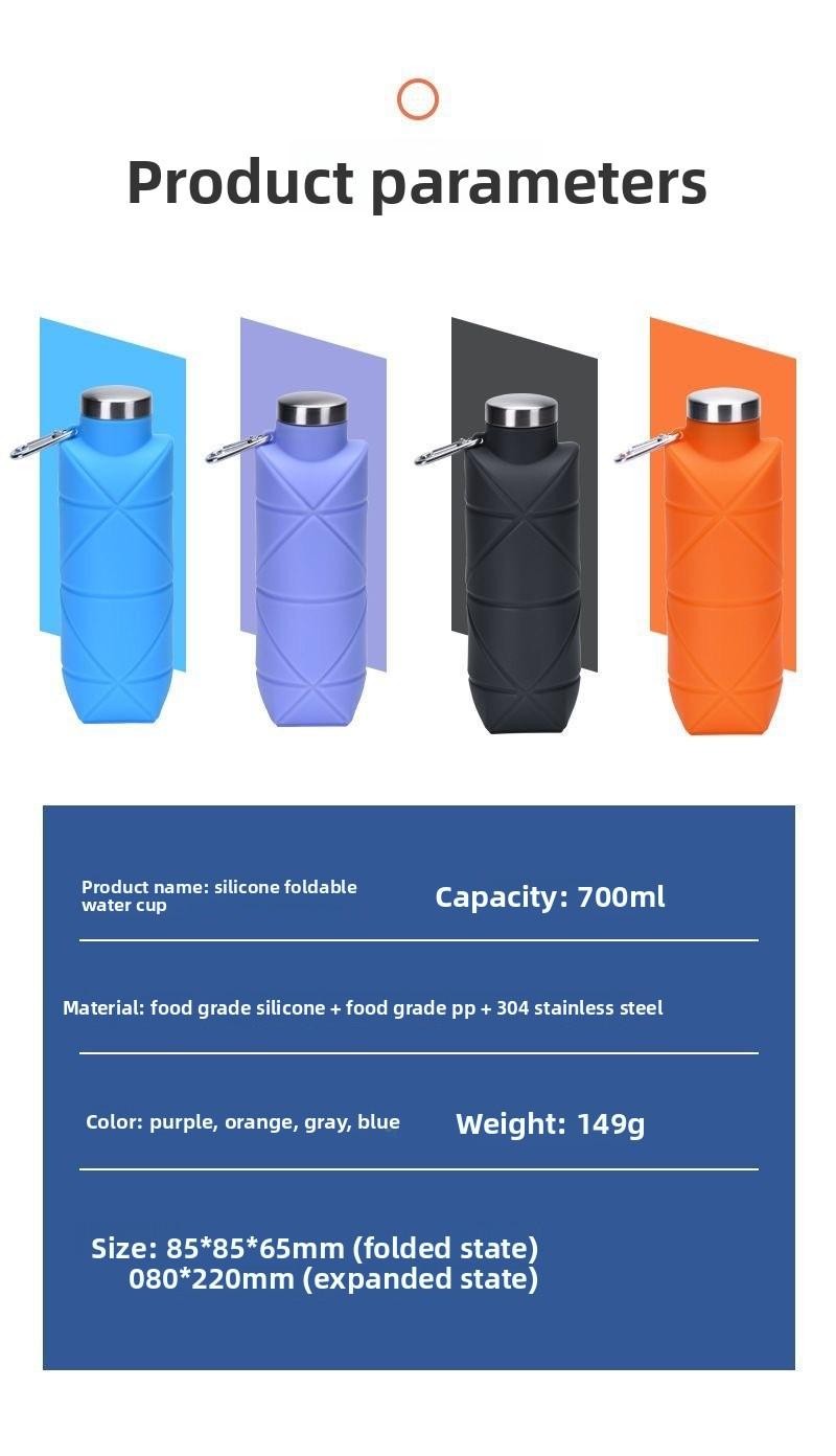 Platinum Silicone Diamond Foldable Cup 700ml Portable Water Bottle for Outdoor Sports