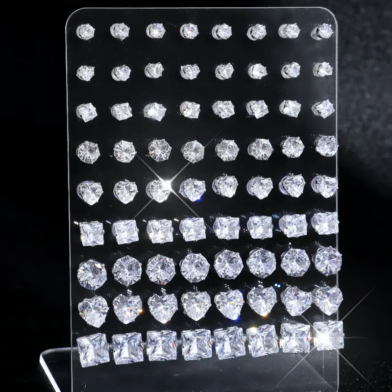 72 Stylish, Simple and Shiny Blingbling Square Round Love Stud Earrings Set, the Same Holiday Party Dating Gift for Men and Women, Daily Wear with Halloween, Christmas and Valentine's Day, the Best Choice