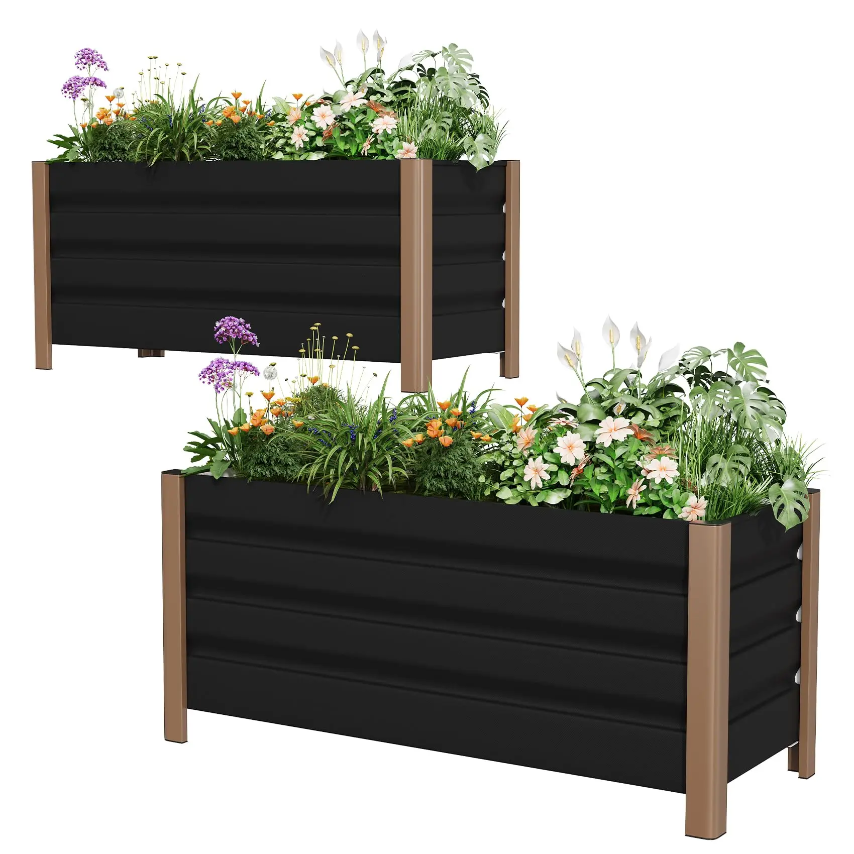 GARVEE Single Unit Large White Aluminum Planter Box 39"x16"x18" - Extra Long Raised Garden Bed for Outdoor Gardening, Patio/Deck, Balcony with Rounded Corners, Anti-Cut Safety Edging, Deep Design, Drainage Holes, Gray