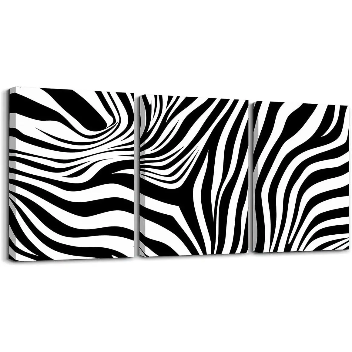jejeloiu Black White Zebra Stripe Picture Wall 12"x16"x3 Piece Animal Fur Print Canvas Wall Art for Living Room Safari Wildlife Skin Geometric Abstract Office Decorations Artwork Posters Painting