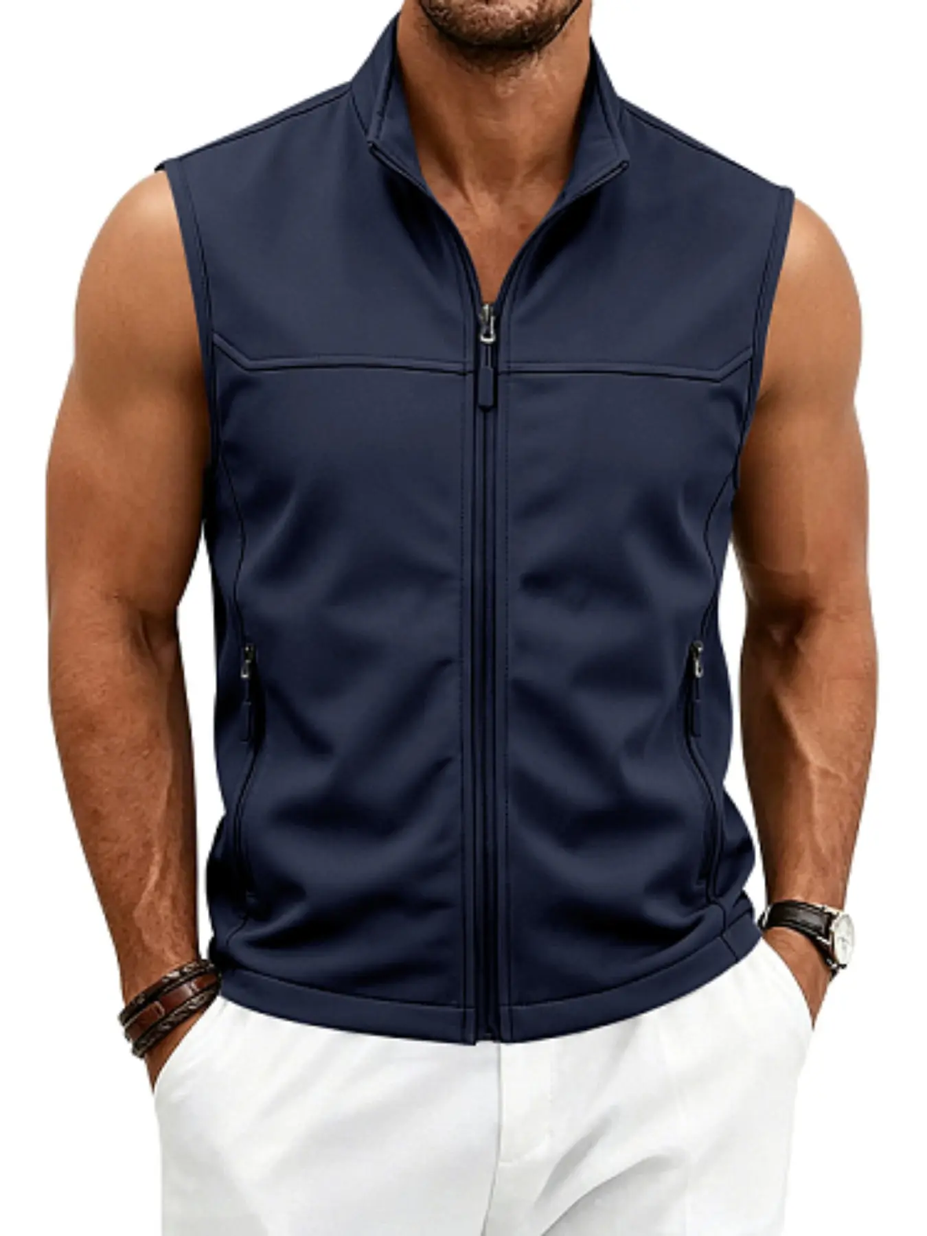 Men's Classic American Casual Ame-Chan Vest, Wrinkle-Resistant Hiking Fabric, Four-Season Outdoor Jacket, Sleeveless Commuter Coat
