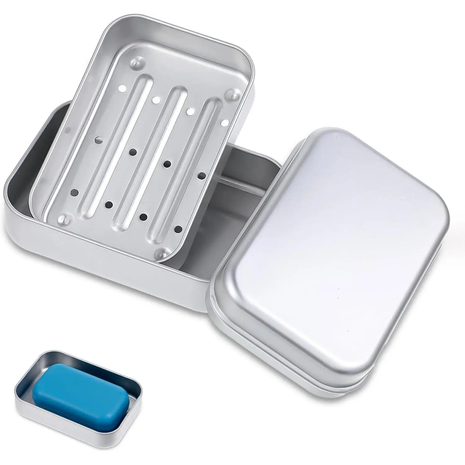 Aluminium Travel Soap Container Travel Soap Dish with Lid Self Draining Soap Tin Bar Holder Case Box for Camp Travel Gym Hiking Home