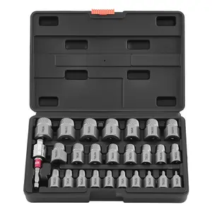 VEVOR Screw Extractor Set, 27 Pieces Hex Head Multi-Spline Easy Out Bolt Extractor Tool, with Adapters, Solid Storage Case, Cr-Mo Steel Stripped Bolt Remover for Removing Rounded, Broken Bolts, Screws