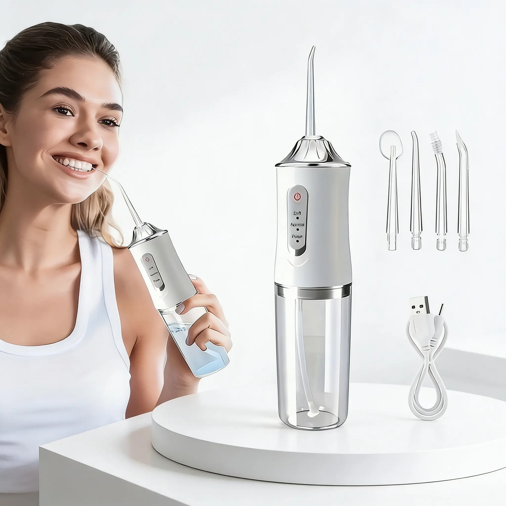 Portable Water Flosser with 3 Cleaning Modes & 4 Nozzles, USB Rechargeable, Travel Home Office Use, Deep Teeth Clean, Gum Health, Holiday Gift