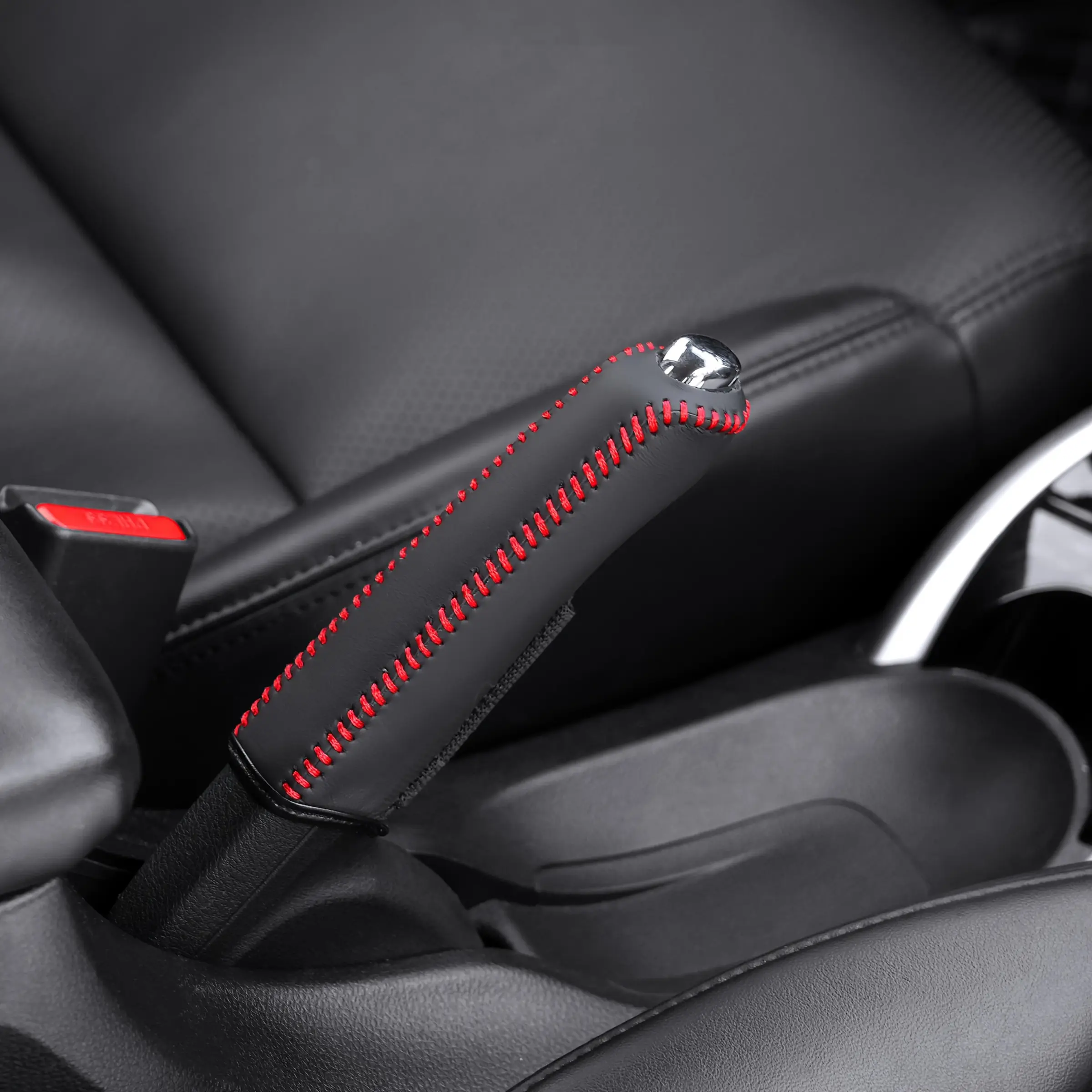 PU Leather Handbrake Cover, Car Interior Accessory, Hand-Stitched, Gear Shift Handle Protection, Easy Installation, One-Piece Design
