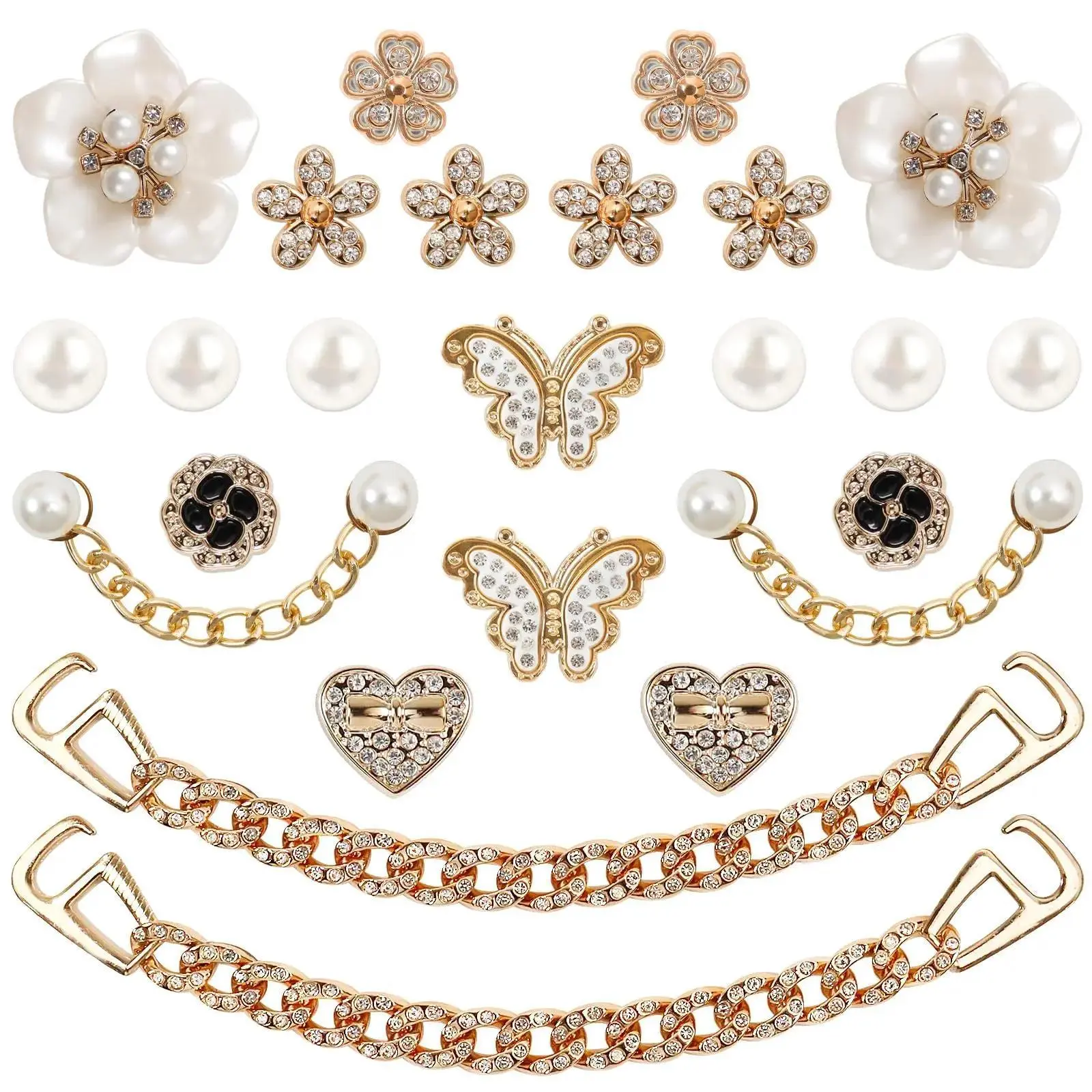 SOGLLQAM Bling Shoe Charms for Women with Flower Pearl Sparkling Chains & Unique Shapes DIY Accessories for Clog Rhinestone Shoes Chain Charm Cute Shoe Charms for Birthday Party summerwins