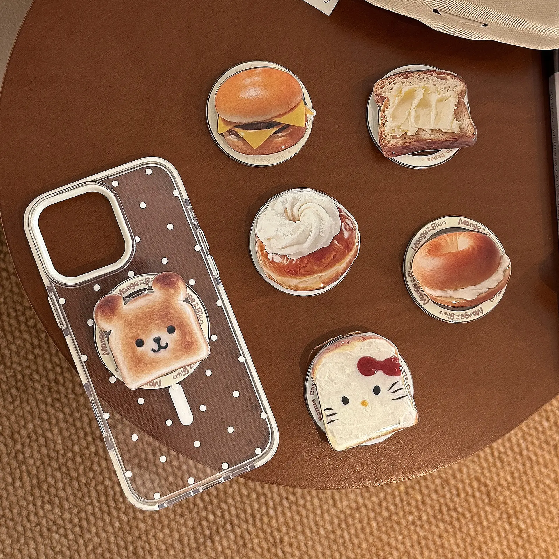 Cute 3D Food MagSafe Phone Grip Holder, Funny Toast Bagel Burger Donut Magnetic Phone Stand, Aesthetic Accessory for iPhone for Women Girls Cellphone Smartphone Stand Mount Smartphone Smartphone