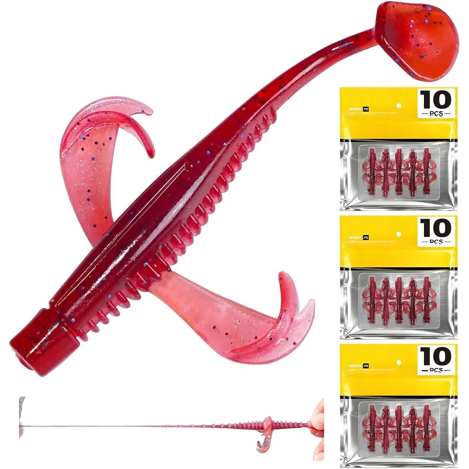 Paddle Tail Swim Baits, 30 count TPE Fishing Lures,  Vibrating Swim Action, Shaky Sinking Motion, Crappie Lures, for Saltwater/Freshwater