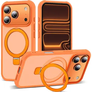 with iPhone 17 Pro Case with Invisible Magnetic O-Ring Stand Military-Grade Translucent Phone Case iPhone 17 Pro 6.3" [ with Mag-Safe][Great Grip Feeling],Orange