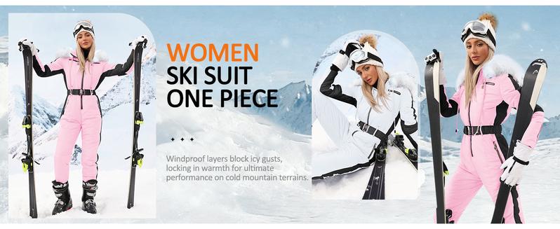 Yousify Womens Snow Suits Winter Ski Suit Onesie Outdoor Sports Waterproof Snowsuit Removable Faux Fur Collar Coat Jumpsuit
