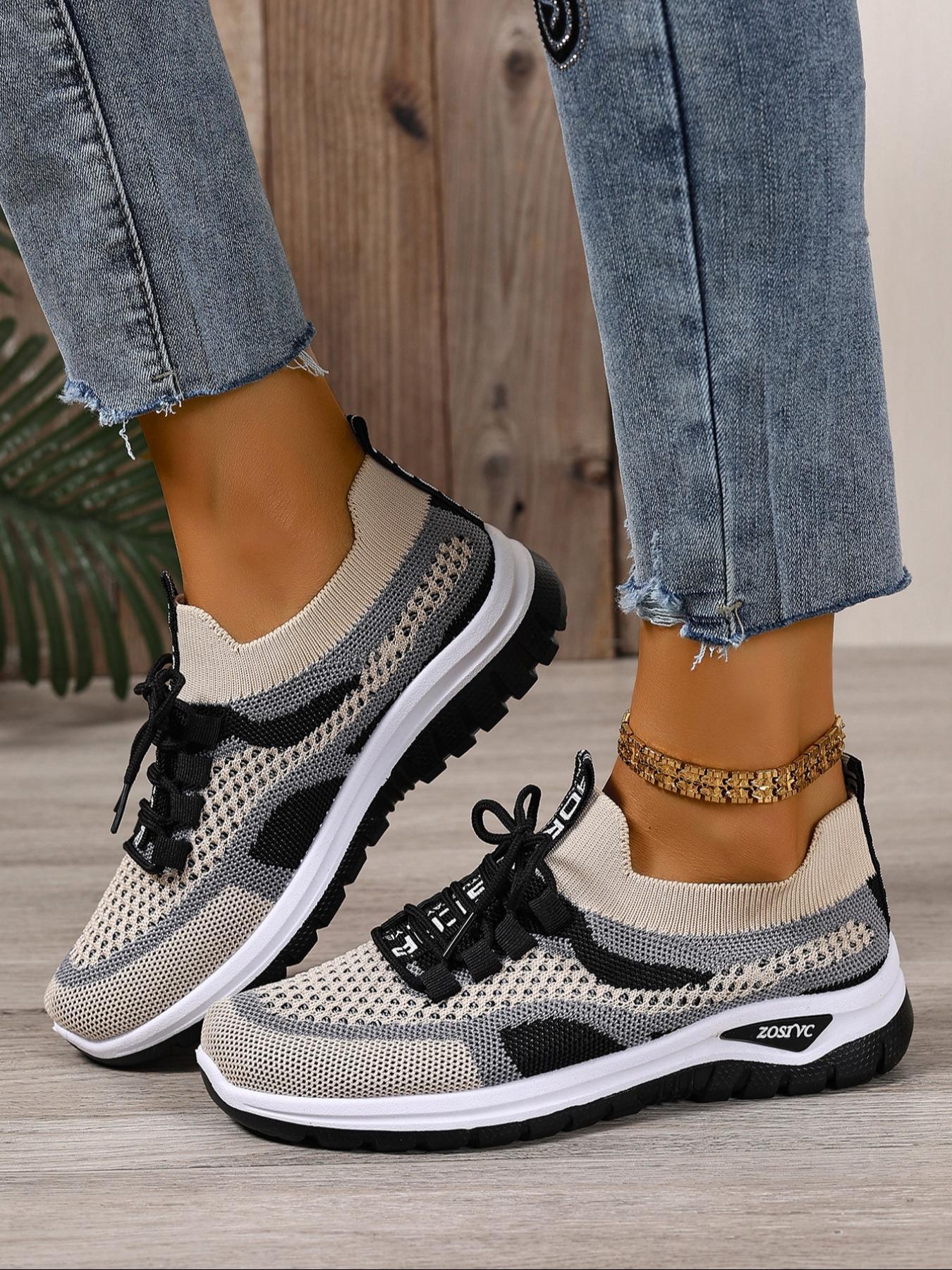 Women's Fashionable Mesh Breathable Lightweight Sneakers, Casual Comfortable Sports, Versatile Basic Shoes for Daily Wear, Casual Running Footwear