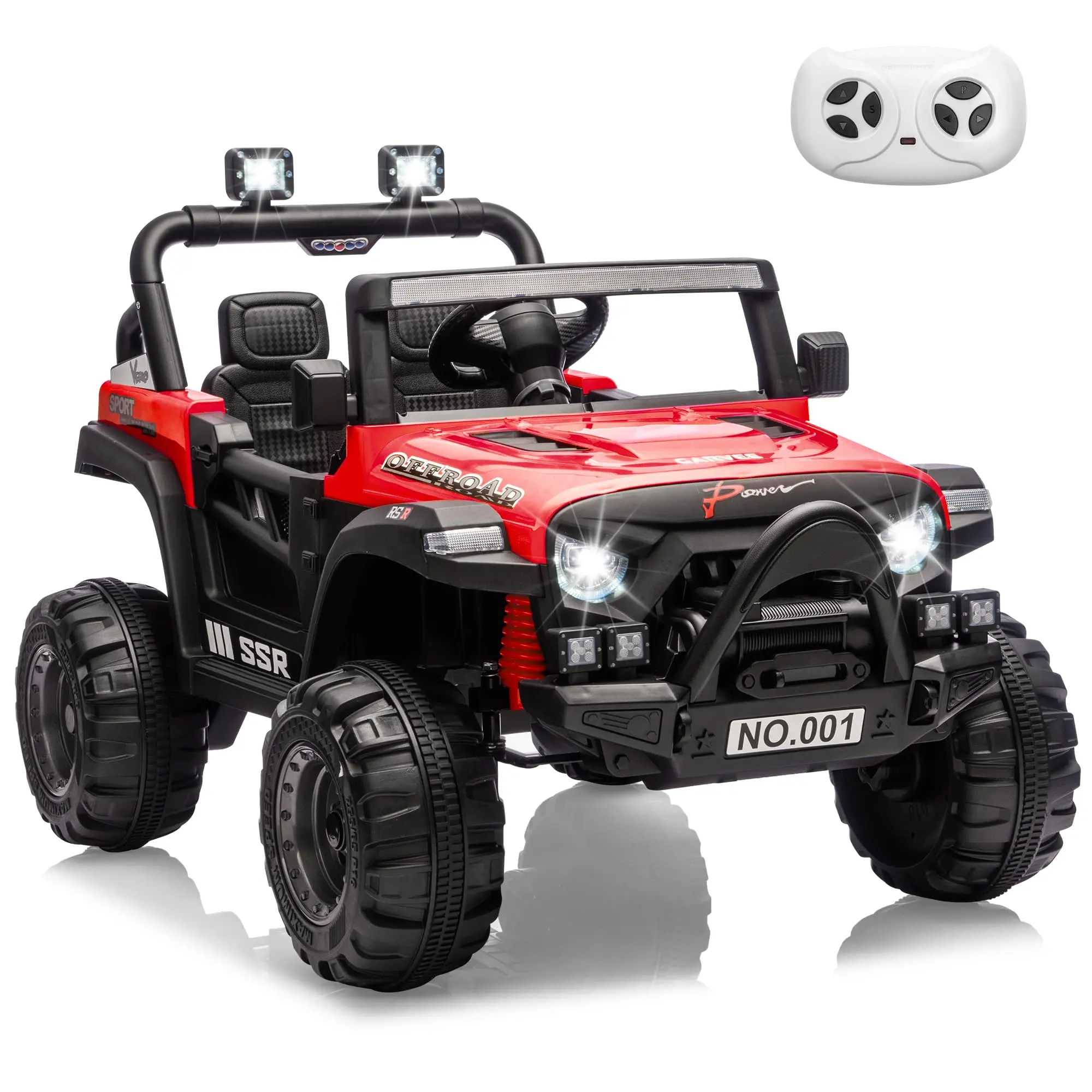 12V Kids Electric Ride On Truck, Dual 35W Motor 3 Speed Toddler Toy Car with Parent Remote Control, Spring Suspension LED Lights Music Safety Belt, 66LBS Load for Ages 3-8 Boys Girls Outdoor Play