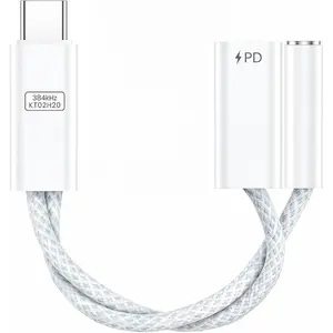 2-in-1 USB-C to 3.5mm Headphone Jack with PD  Audio Adapter | 32-bit/384kHz Hi-Res DAC,  Mic Input, HiFi Headphone Splitter, 60W PD  Charger, OFC  with -Plated