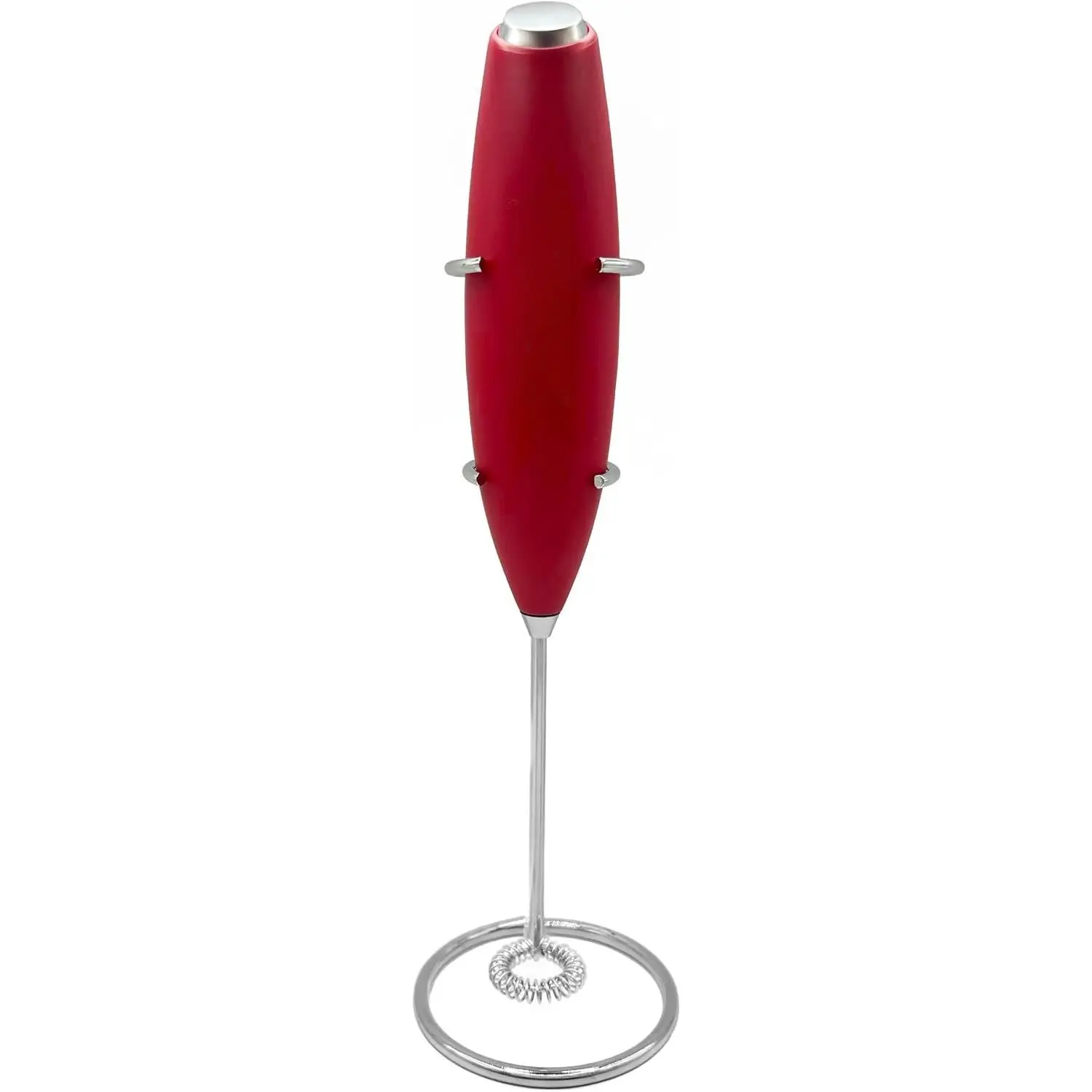 Electric Milk Frother for Matcha and Coffee, Handheld  Operated Drink Mixer with Stand, Stainless Steel Whisk, Red