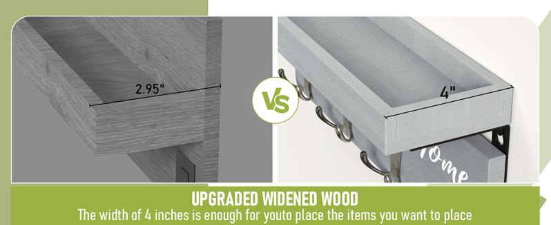 Wall-Mounted Key and Mail Holder, Wooden Key Rack With 4 Double Key Hooks, Rustic Home Decor for Entryway (Gray)