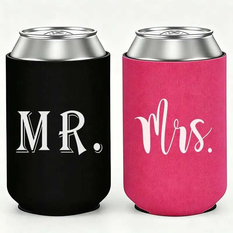 Mr. and Mrs. Couples Can Coolers, Set of 2 - White and Black Beer Coolers, Perfect Wedding, Engagement, Bridal Shower, and Celebration Gift