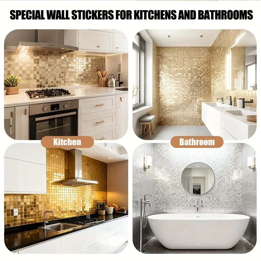 3D Mosaic Luxury Wallpaper, 118"x15", Cut-To-Size, /silver Color/rose Gold, Waterproof, Fashionable, Living Room/bedroom/bathroom Decor