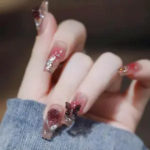 Bling Coffin Press on Nails Fake Nails Tips Full Cover Medium False Gradient Nails  Women and Girls 24PCS (Red Coffin)