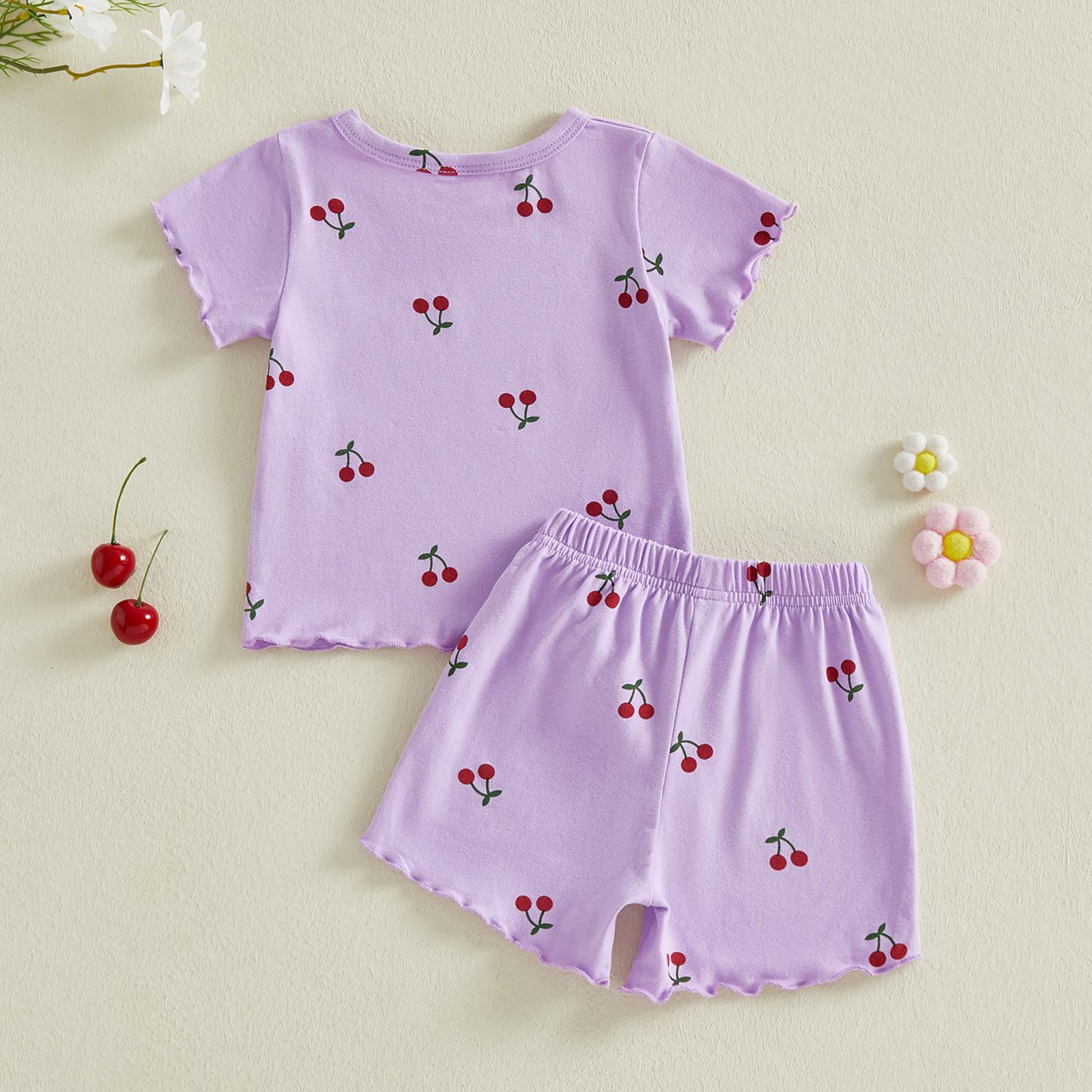 Toddler Baby Girl Summer Outfits Short Sleeve Cherry Print Tops + Shorts 2Pcs Clothes Set Little Girls Summer Clothes