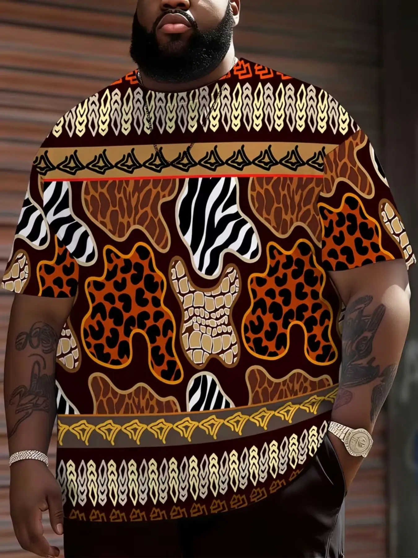 Men's African Dashiki Shirt, Zebra & Leopard Tribal Style, Casual Long Sleeve Round Neck, Animal Pattern, Plus Size