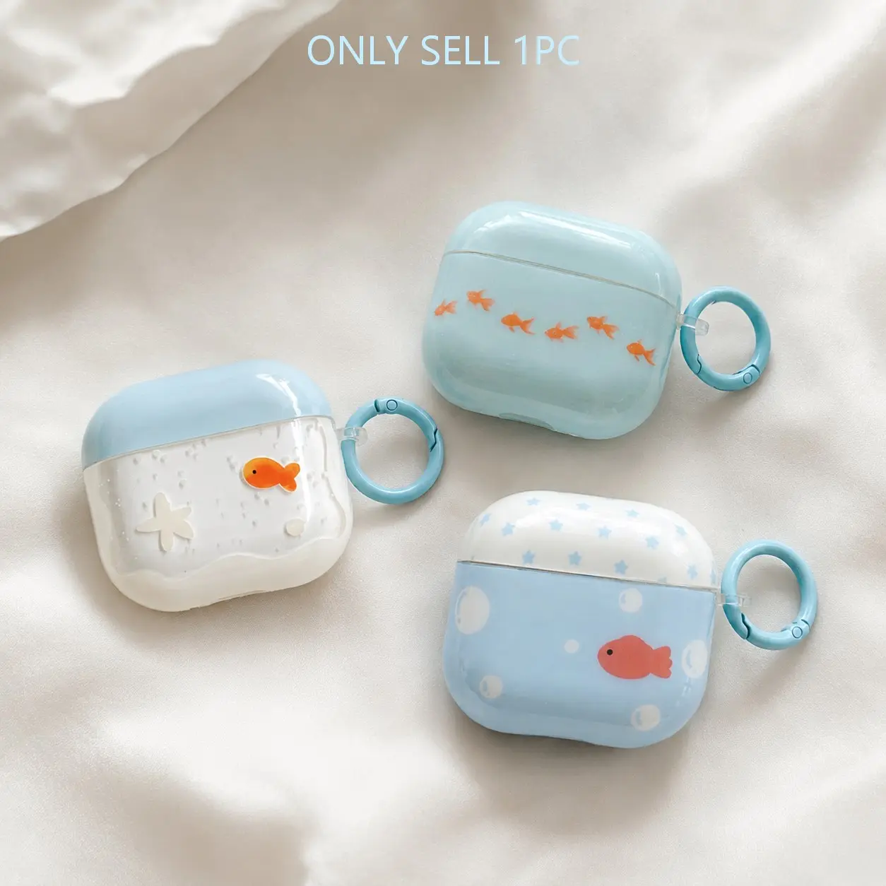 Fresh Summer Goldfish Set with Keychain Ring for Apple AirPods Pro 2, AirPods Pro, AirPods 4, AirPods 3, AirPods 2, Fancy Fashionable Fish Illustration Earphone Cases