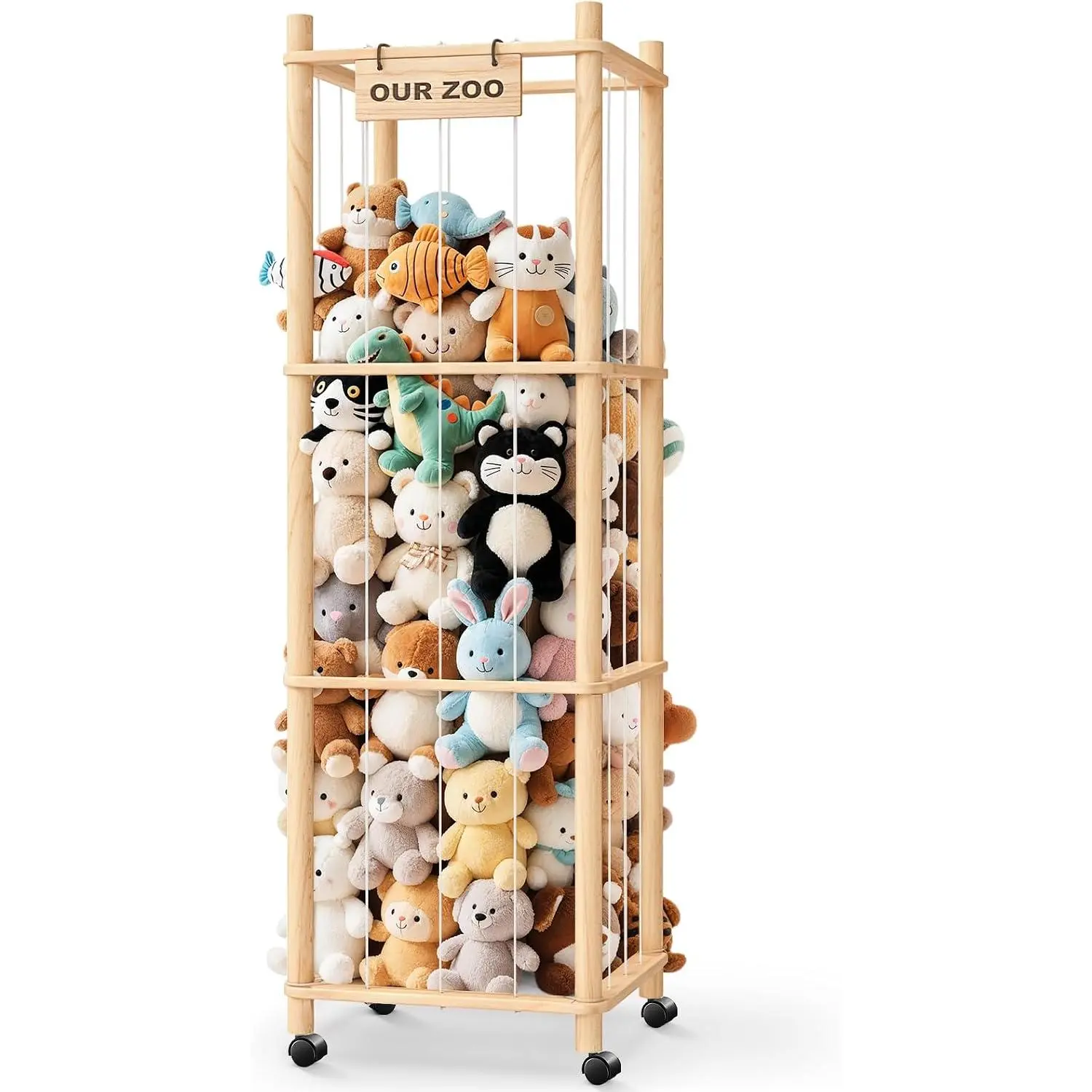 Stuffed Animal Zoo Organizer with Wheels – Extra Large Plush Storage Cage, Stuffed Animal Holder & Stuffed Animal Storage for Kids’ Bedroom and Playroom