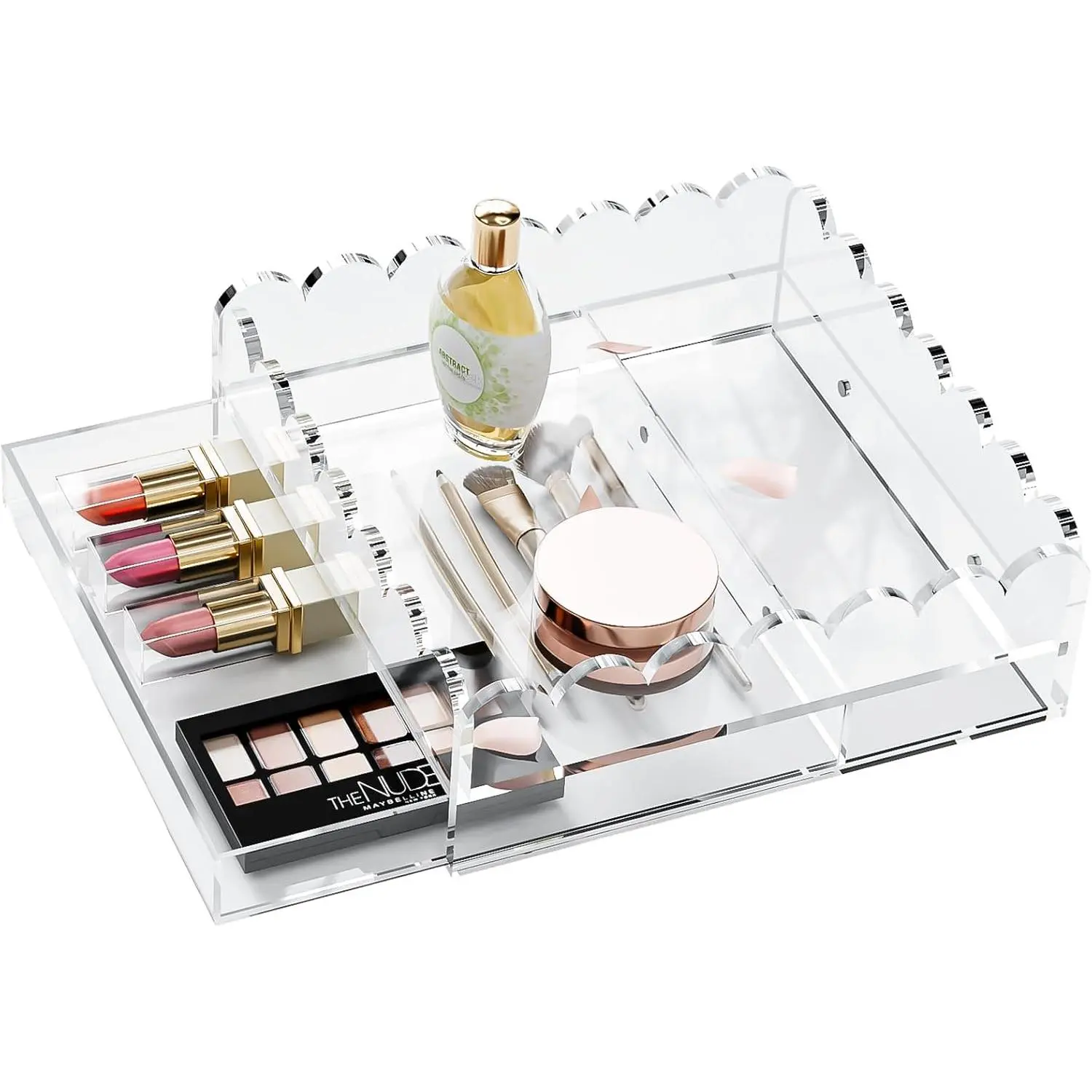 Scalloped  Tray, 9 x 9 Inch Upgraded 1" Height Insert Drawer Tray for Makeup Bathroom  Organized, Square Clear Display Tray for Photo Needlepoint Decor  Storage Tray