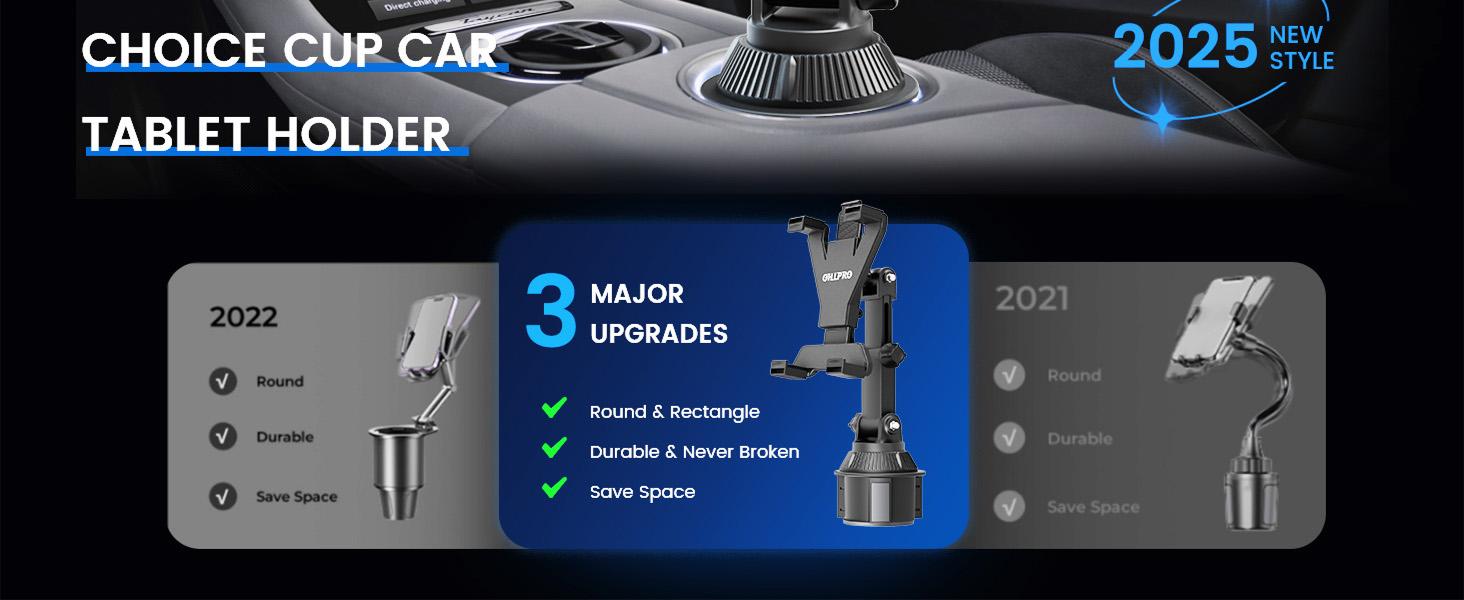 OHLPRO cup holder car tablet mount suitable for trucks, universal iPad holder for 7-11inch iPad Pro Air Mini, Galaxy Tab, adjustable arm, expandable and flexible car mount, suitable for road trip essentials, travel accessories