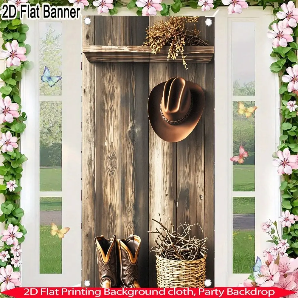 Western Cowboy Theme Banner, Outdoor Banners, Western Backdrop, Vintage Hat and Boot Decor, Party Decoration for Yard, Garden, Fence, Porch, Indoor Outdoor Use, Polyester Material