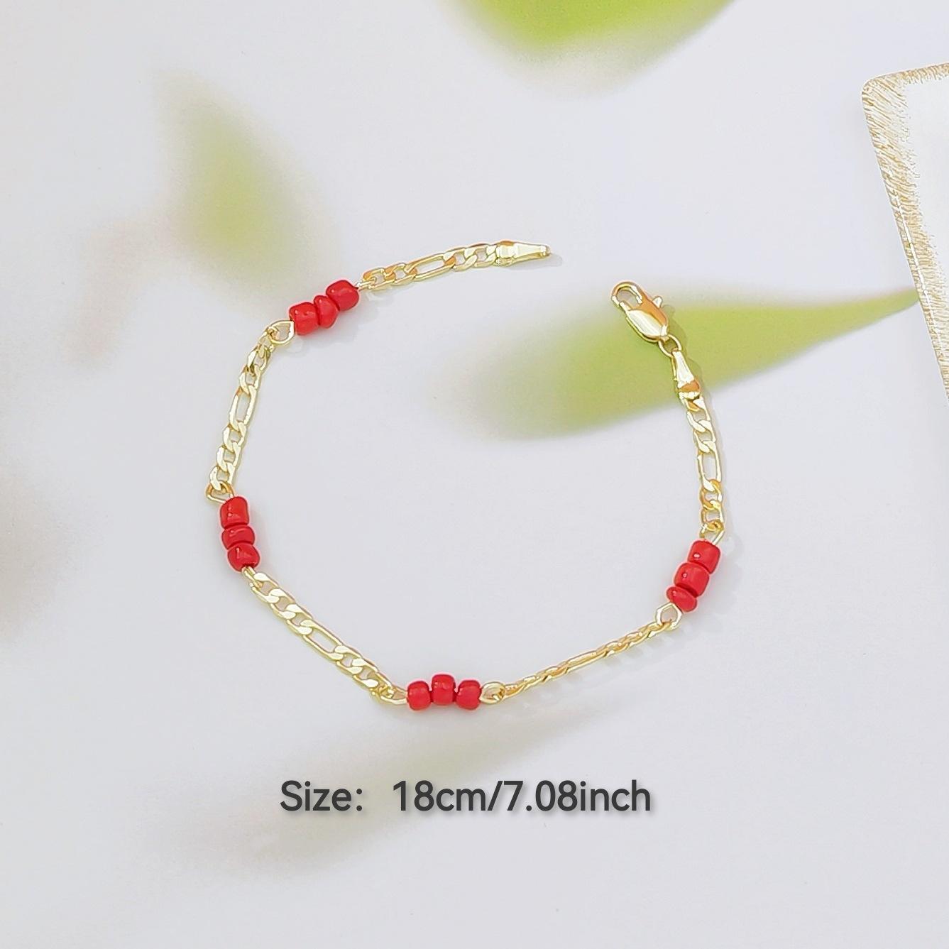 Dainty Red Beaded Gold BraceletTrending Y2K Aesthetic Minimalist Chain Bracelet for Women Handmade Stackable Waterproof Non Tarnish Jewelry for Daily Wear Birthday Gift