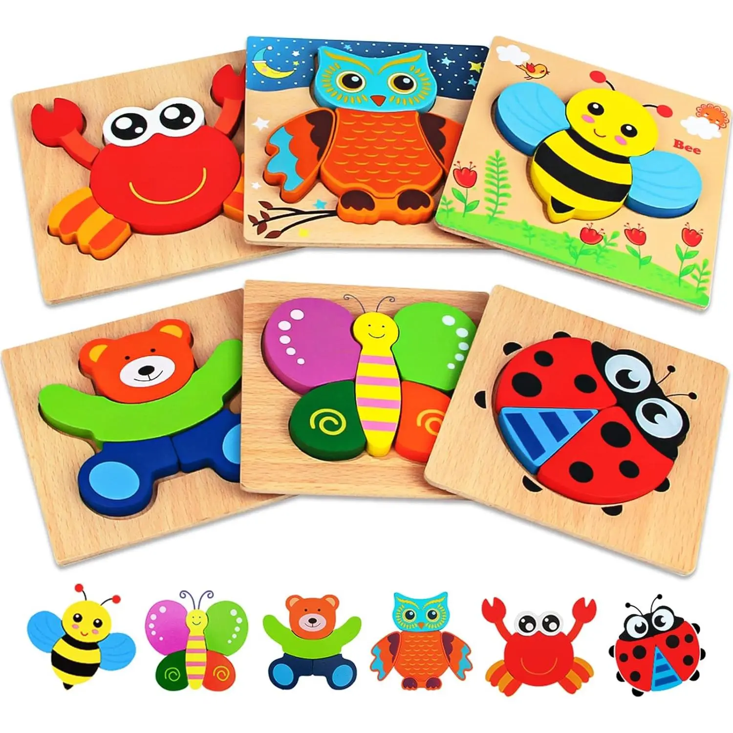 Wooden Puzzles for Toddlers Ages 1-3, Montessori Toys for 1 2 3 Years Old Girls Boys Baby Kids Puzzle Learning Educational Christmas Birthday Gifts Toys 6 Pack Animal Jigsaw Puzzlefidget toys