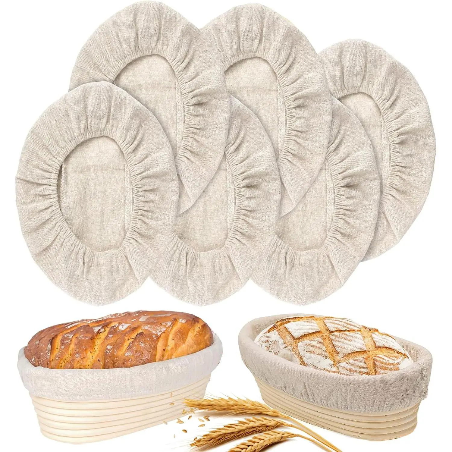Banneton Bread Proofing Basket Cloth Liners - Reusable 6-Pack 10-inch Oval Equipment, Absorbent Natural Rattan Cloth Liners (Baskets Not Included)