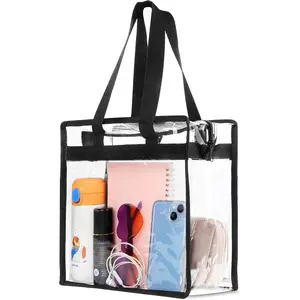 Clear Bag for Stadium Events Approved, 12x6x12 Large Transparent Tote Bag with Zipper for Gym Concert Sports Festivals(Gift)