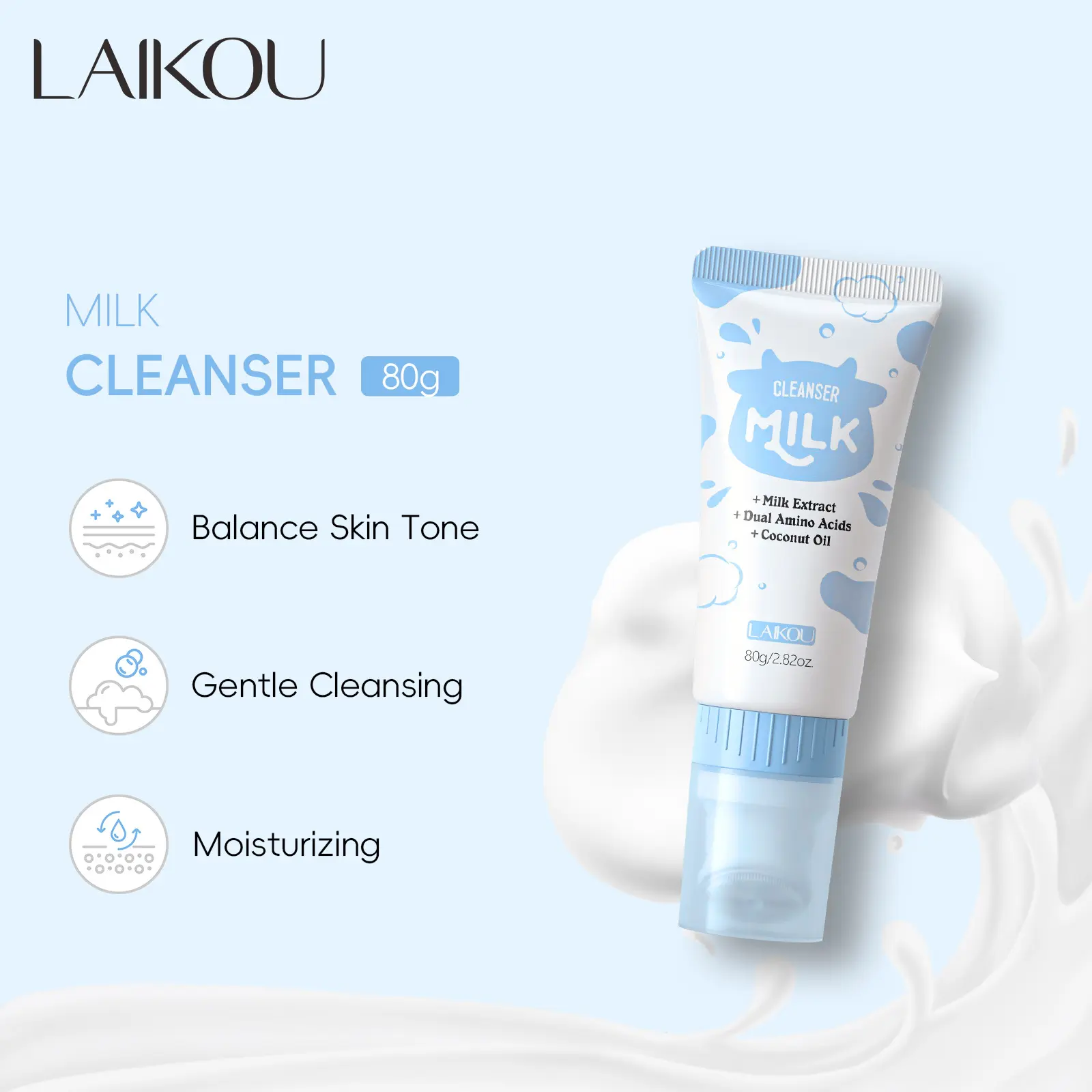 Milk Face Wash 80g, Gentle Cleansers, Facial, Hydrating and Moisturizing, Cleanses Pores, Nourishing Skin Care, Gentle Formula for Daily Use