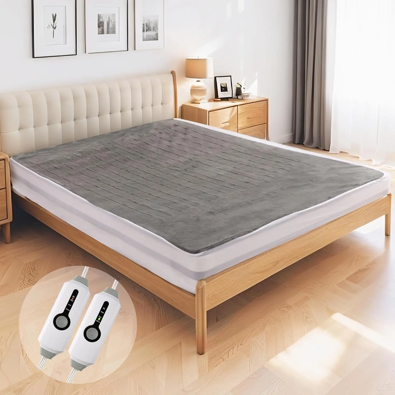 YAKEE Queen Size Electric Mattress Pad 60"x80", Dual Control Soft Coral Fleece Heated Bed Topper, 4 Heating Levels, 10-Hour Auto Shut Off, Fast Heating, Deep Pocket Fit Up to 21", Machine Washable, Grey