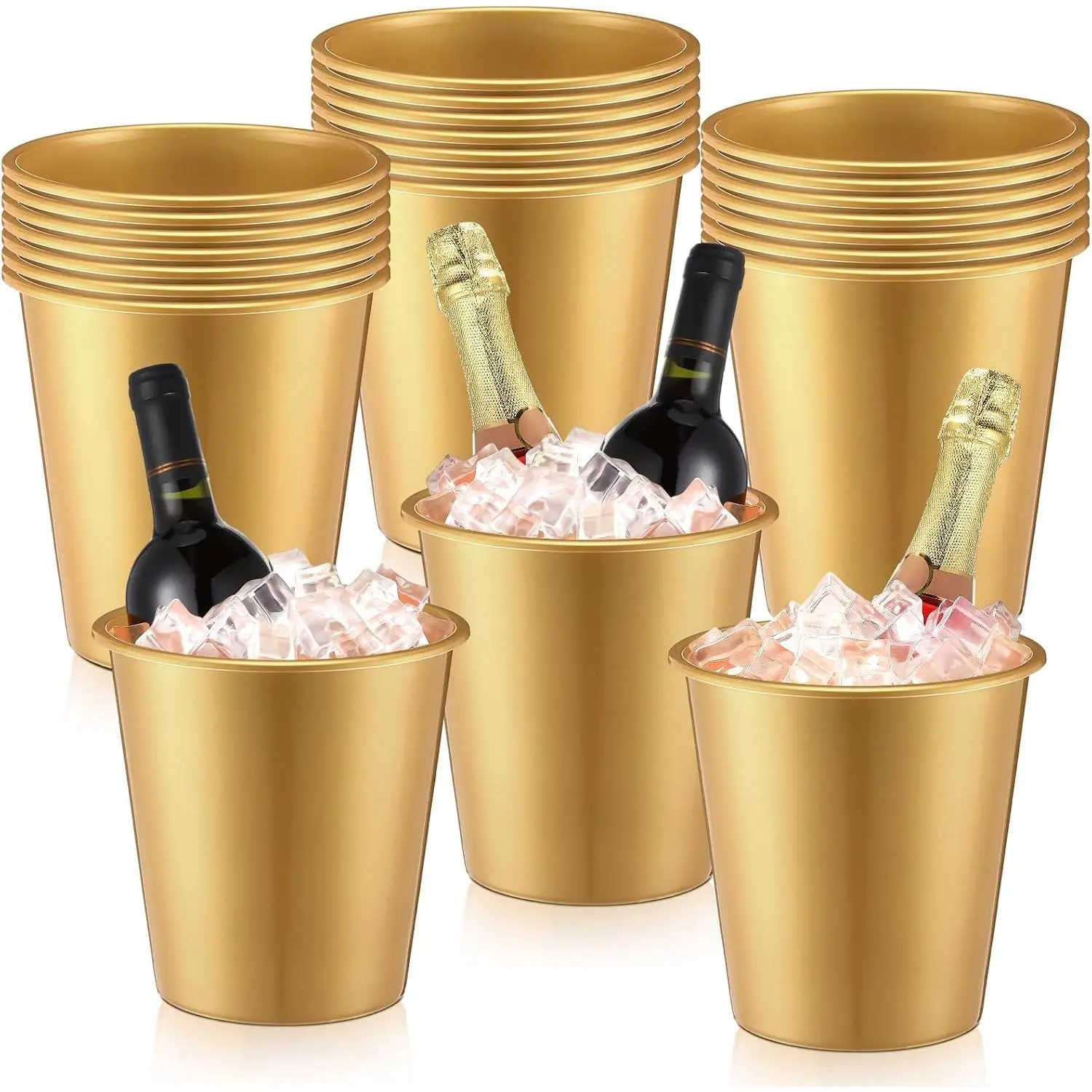 24 Pcs 3 Liters Plastic Ice Buckets Portable Disposable Wine Cooler Ice Holder for Party Wedding Beverages Champagne Soda and Beer (Gold)