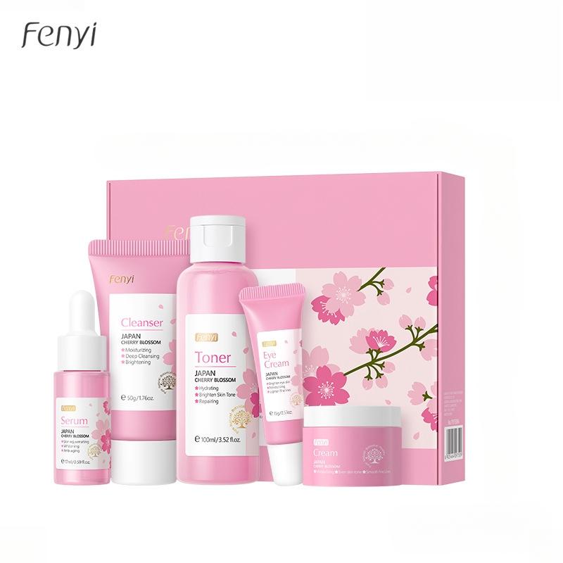Japanese Cherry Blossom Skincare Set 5 Pieces, Deep Cleansing Hydration, Brightening Skin Tone, Soothing Repairing Facial Care