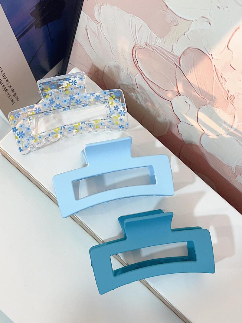 Plain Color & Cute Flower Pattern Hair Claws Set, 3 Counts Medium Size, Fashionable Hair Accessories for Women & Girls, Casual Versatile Hair Accessories for Daily Wear