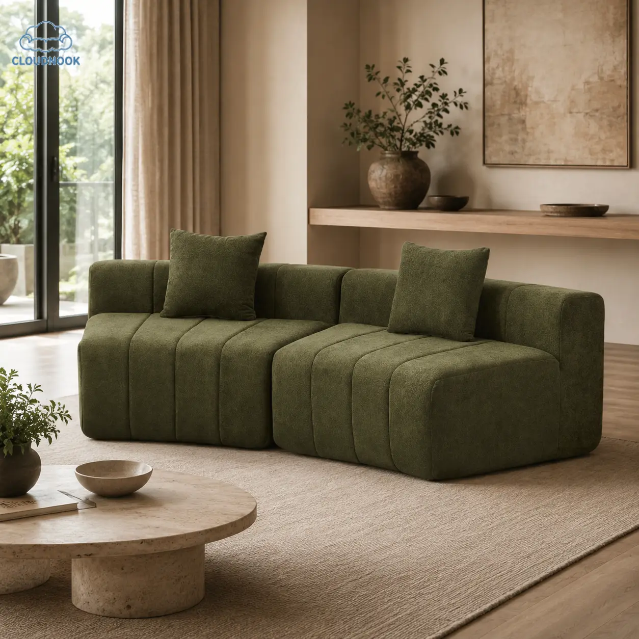 Chenille curved sectional sofa with 2 pillows,Curved Symmetrical Modular Semi Circular Sofa Sectional for bedroom, living room, office for leisure or nap, reading room, and lobby