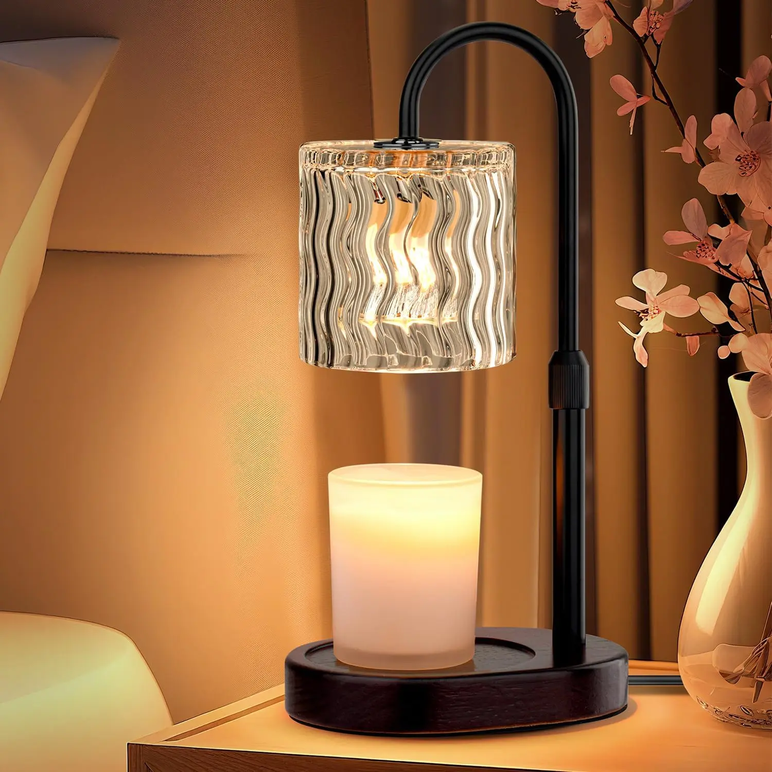 Candle Warmer Lamp Electric: Dimmable Timer Candles Warming Lamps - Height Adjustable Burner Jar - No Flame Scented Melts Wax -  Candle Jars Table Light  Decor