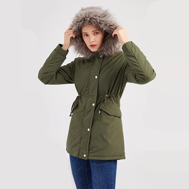 Women's winter warm coat, thickened waterproof fleece-lined parka, oversized military-style windbreaker, hooded padded jacket, double-layer padded jacket