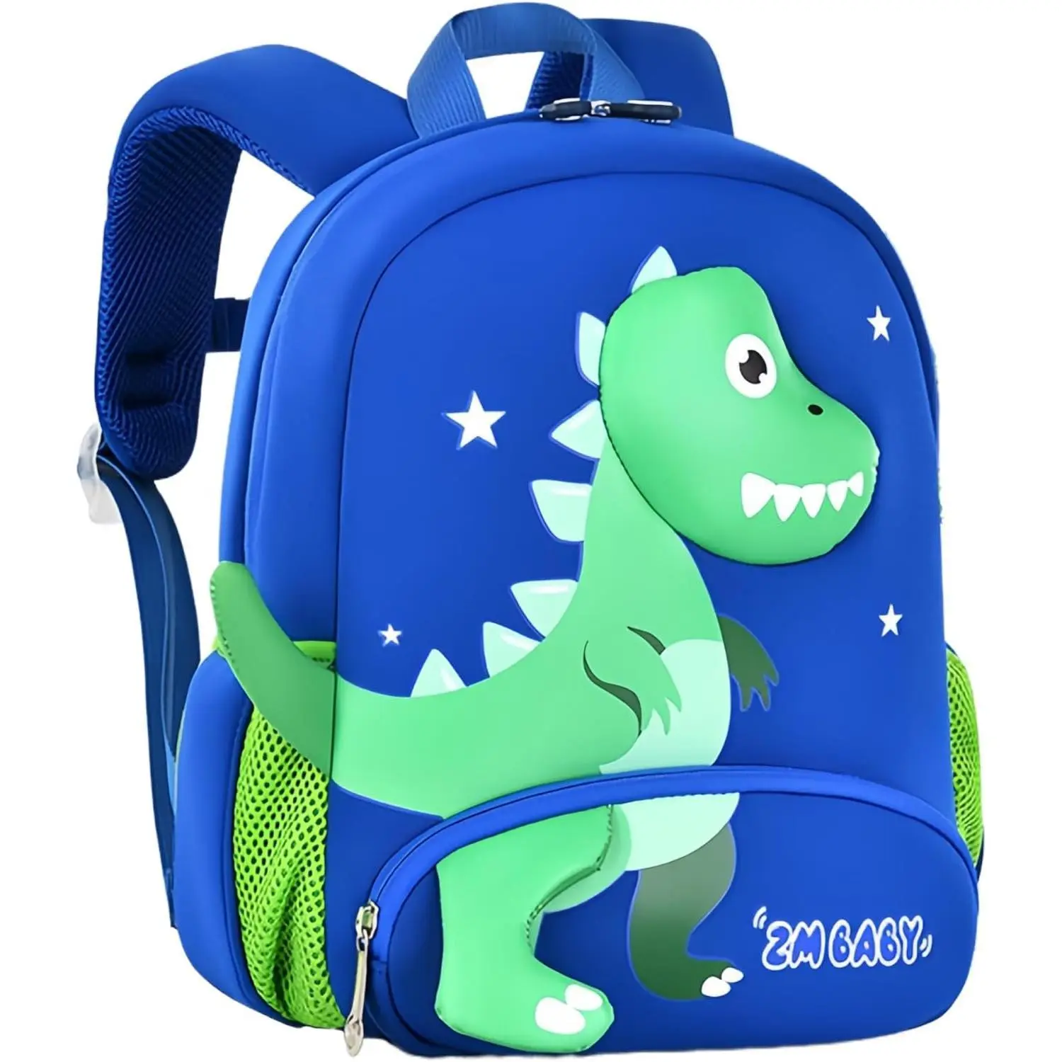 Toddler Boys Dinosaur Cotton Backpack - Cute Portable Toddler Daycare Kids Bag with Anti-Lost Leash, Fits A4 Folder, Sky Blue & Green, Toddler Daycare Backpack, Animals