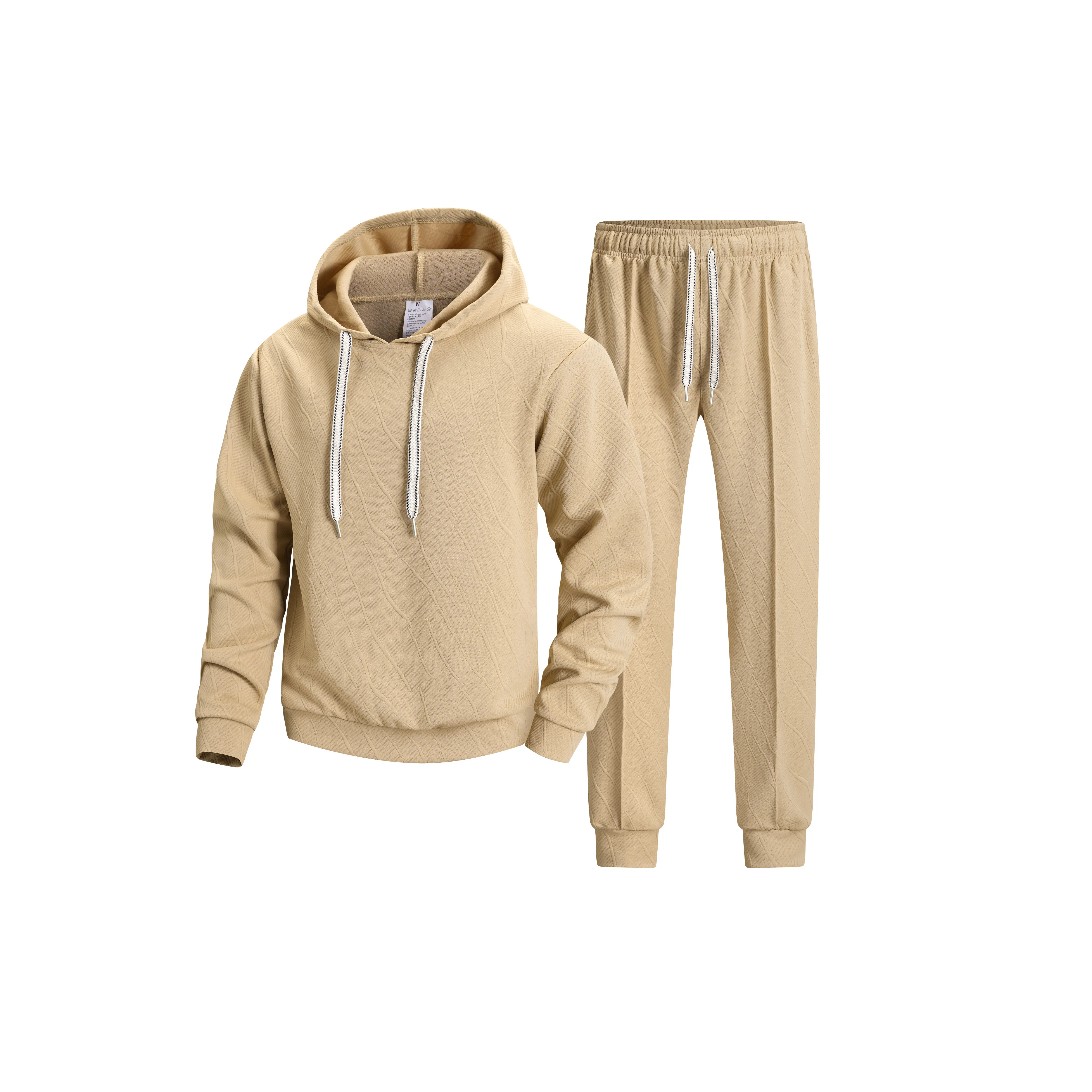 Men's hooded tracksuit set textured embossed sweatshirt and jogger pants matching two piece outfit elastic cuffs drawstring waist casual daily wear multi color options soft breathable fabric for sports streetwear